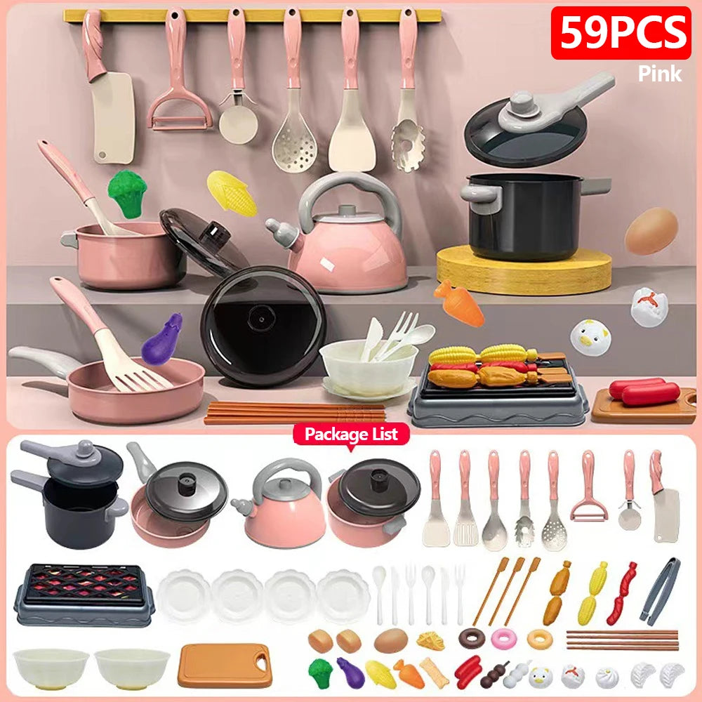 Kids Kitchen Toys Set 92/69/59 PCS Play Kitchen Accessories Kit with Play Pots Pretend Food Cooking Toy Toddler Girls Boy Gift