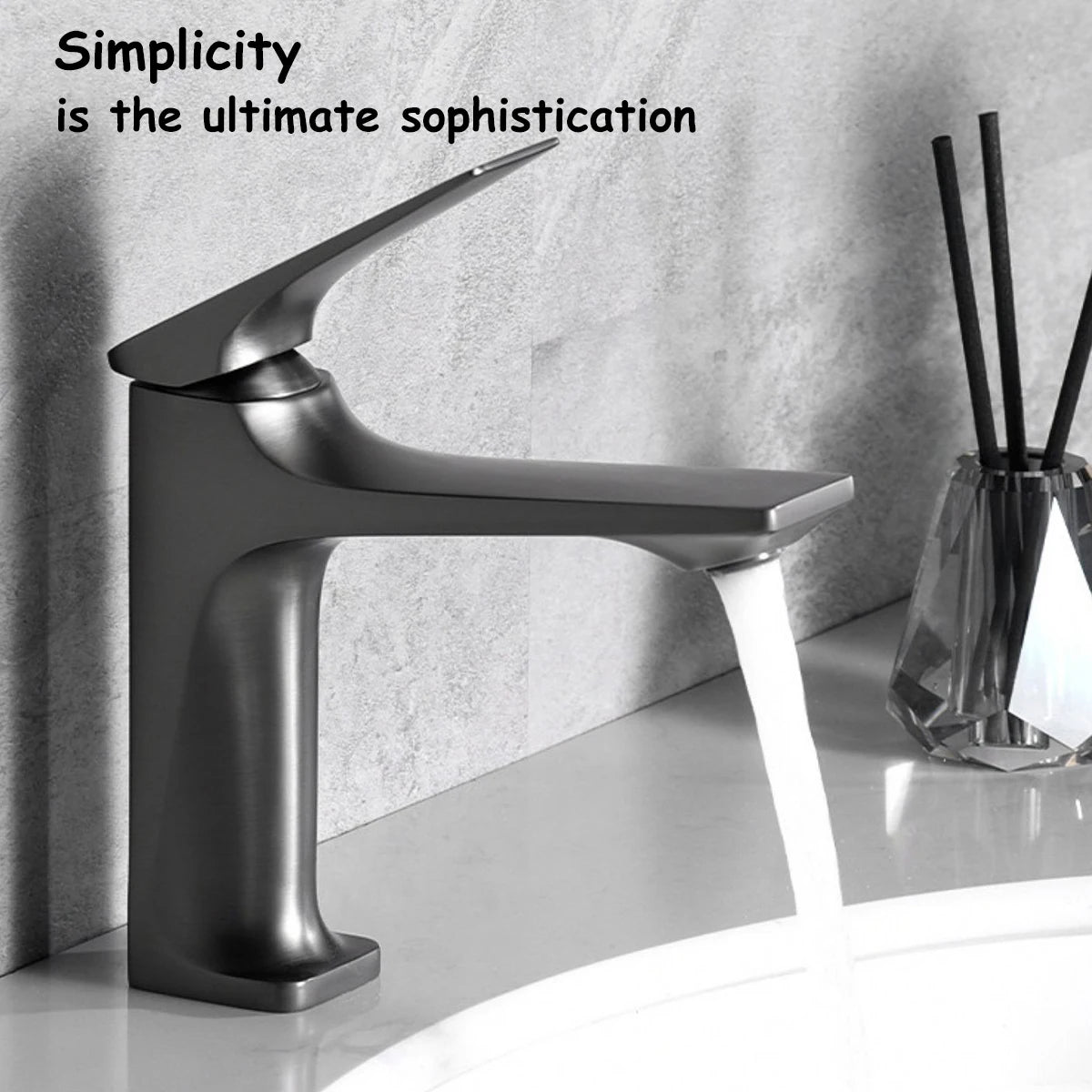 Brass Core Modern Bathroom Sink Faucet Grey Hot And Cold Water Mixer Tap Single Handle Deck Mounted Washbasin Crane For Bathroom