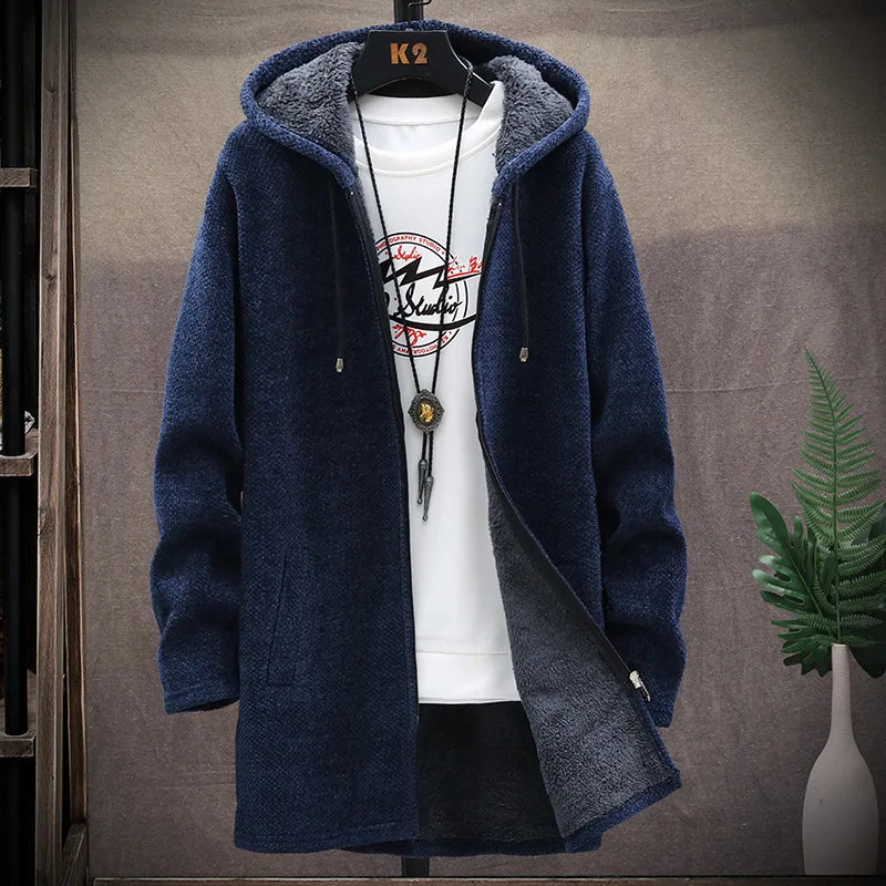 Spring Autumn Men's Sweater Coats Cardigans Hooded Slim Fit Long Solid Knitted Jacket Male Casual Sweater Cardigan Winter Coats