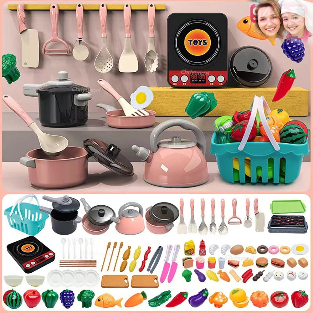 Kids Kitchen Toys Set 92/69/59 PCS Play Kitchen Accessories Kit with Play Pots Pretend Food Cooking Toy Toddler Girls Boy Gift