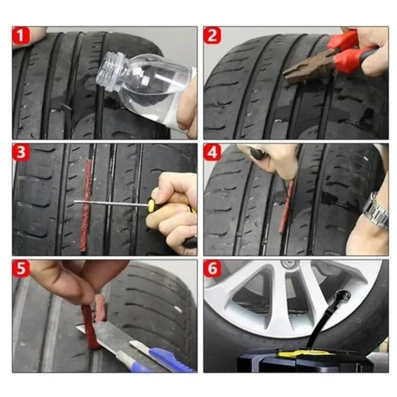 Car Tire Repair Tool Kit with Rubber Strips Tubeless Tyre Puncture Studding Plug Set Motorcycle Truck Vacuum Tire Repair Tool