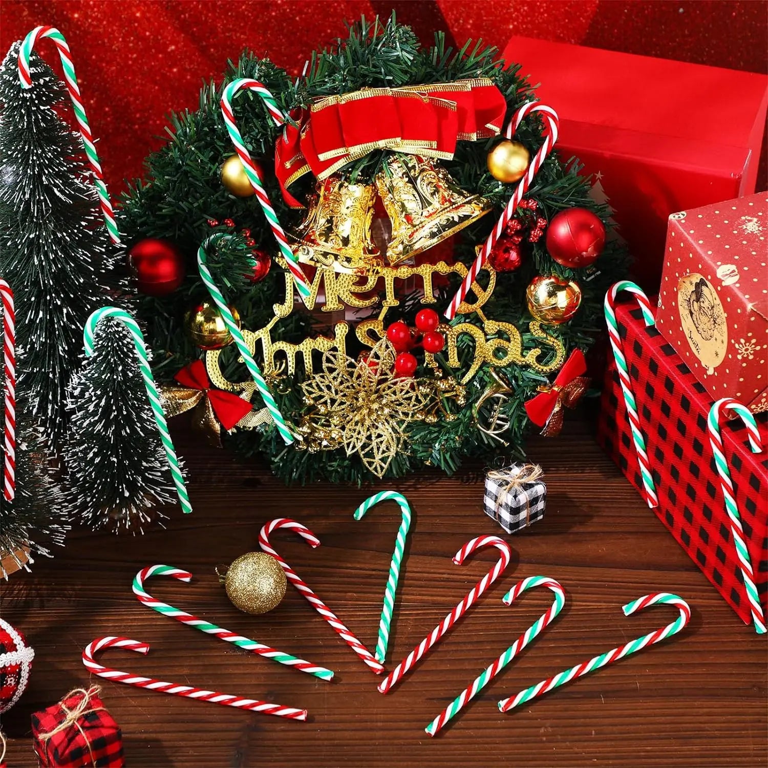 20/10/1pcs Christmas Acrylic Candy Canes Pendants Xmas Tree Hanging Twisted Crutch New Year Party Home Decoration Gifts