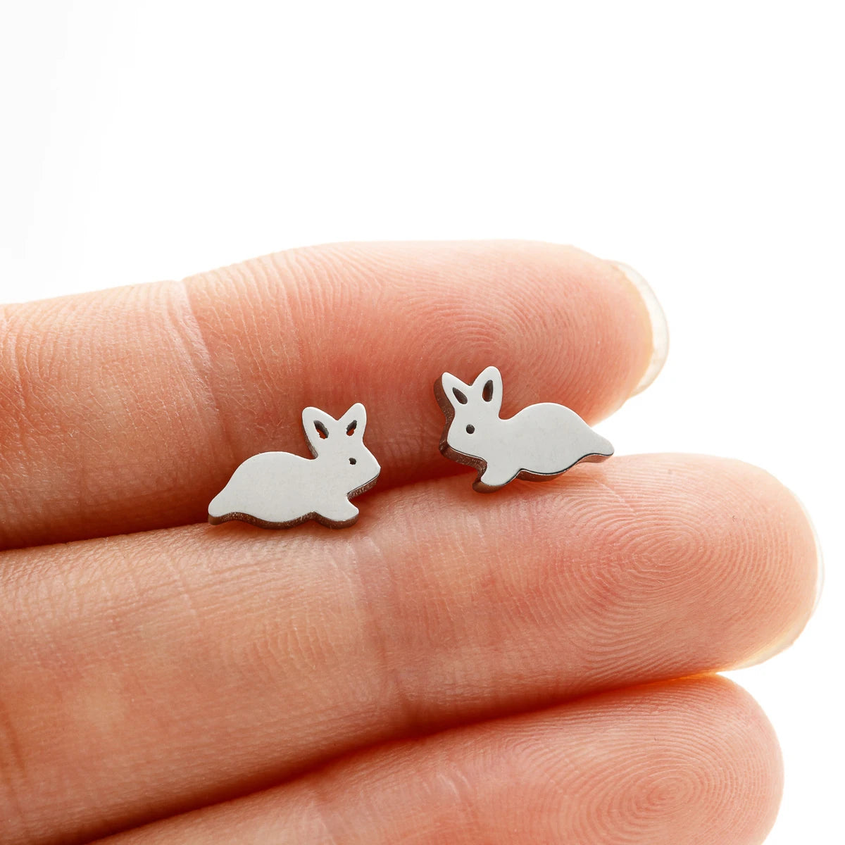 Hollow Stainless Steel Cute Rabbit Bunny Earring For Girl Ear Stud Fashion Jewelry Cute Animal Party Anniversary Stud Earrings