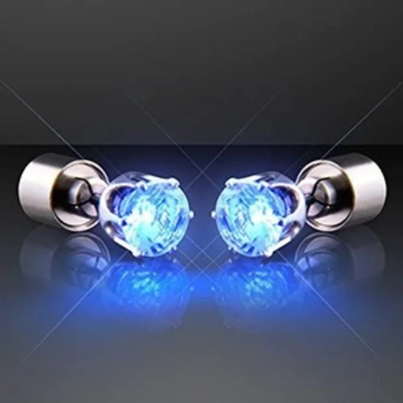 2PCS Colorful LED Luminous Studs Square Zircon Earrings Men Women Bar Rave Wedding Party Ear Stud Jewelry Glowing Earring