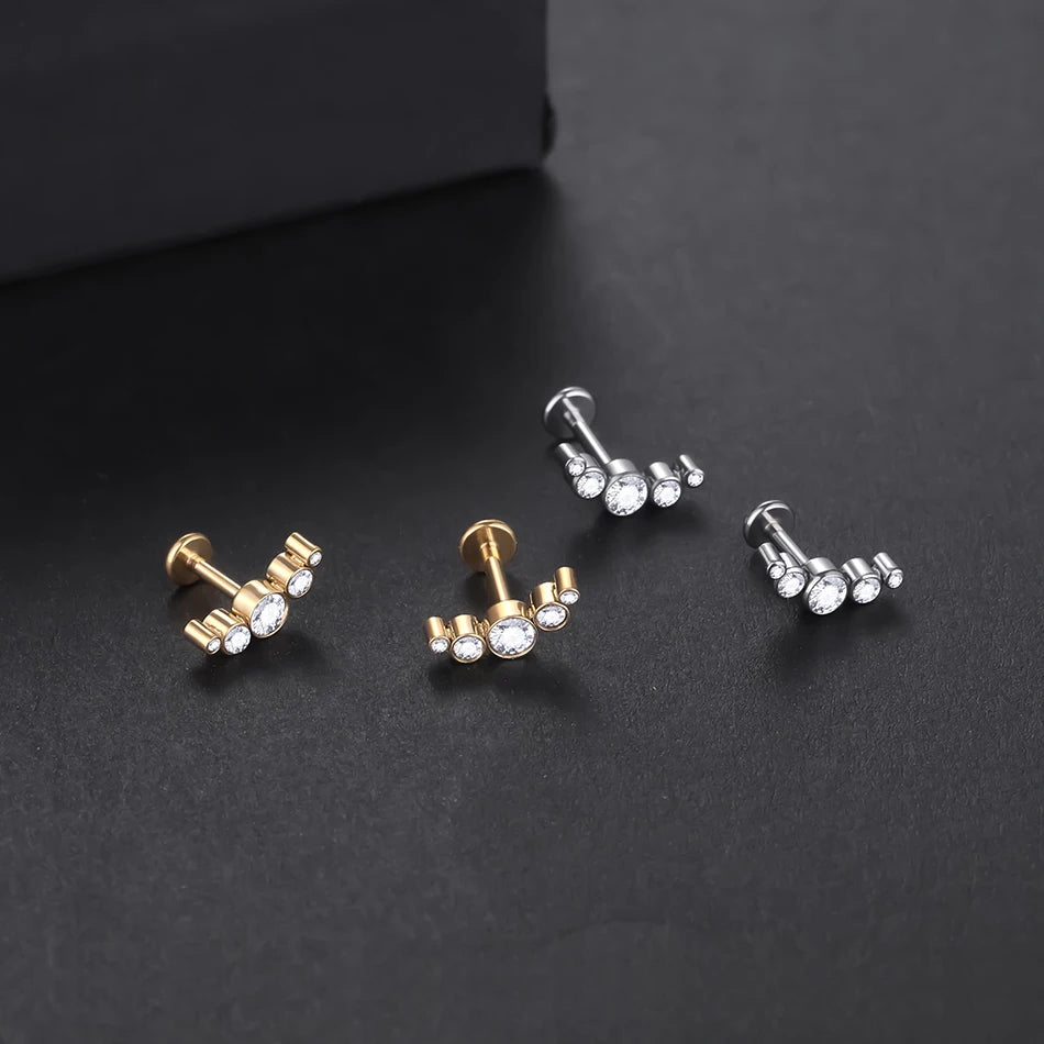 1PC Implant Grade Titanium Labret Piercing Lip Ring Internal Thread Ear Tragus Cartilage Daith Piercing Stud Earrings for Women