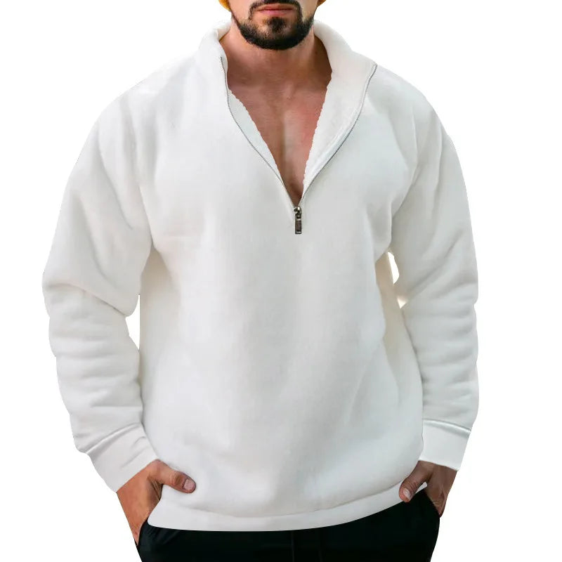 2023 New Men's Half Zipper Sweatshirts Thicker Pullover for Male Hoody Man Sweaters Autum Spring Solid Color Turtleneck Tops