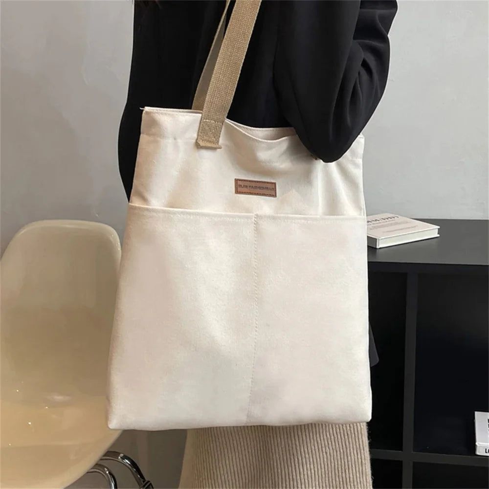 1Pcs Women's Tote Bag Canvas Sewing Thread Large Capacity Advanced Sense Handbag Convenient Practical Female's Commuter Bag