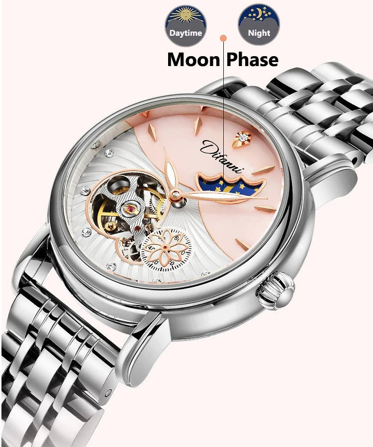 Rotatable Flowers Female Watch Women Top Brand Luxury Fashion Moon Phase Waterproof Lady Automatic Mechanical Watches Reloj