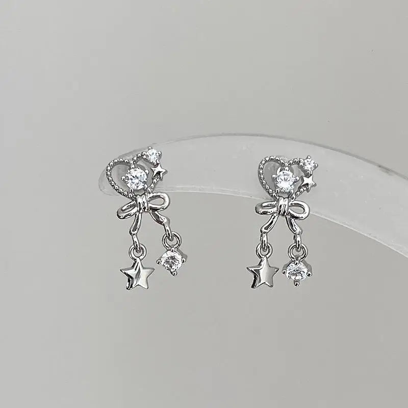 1pcs Quality Love Star Zircon 316L Stainless Steel Ear Bone Nail Y2K Silver Color Earring for Women Cochlear Accessorie