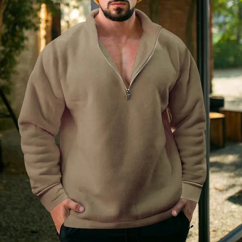 2023 New Men's Half Zipper Sweatshirts Thicker Pullover for Male Hoody Man Sweaters Autum Spring Solid Color Turtleneck Tops