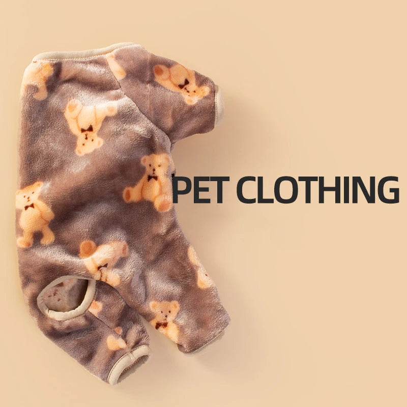 Cute Bear Pet Plush Pajamas Autumn Winter Dog Clothes for Small Medium Dogs Cats Warm Jumpsuit Bulldog Chihuahua Puppy Outfit