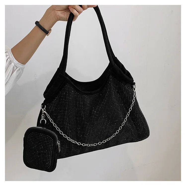 2023 New Shiny Rhinestone Women's Handbag Large Shopping Bag Fashion Dinner Bag Underarm Shoulder Bag Women's Party Commuter Bag