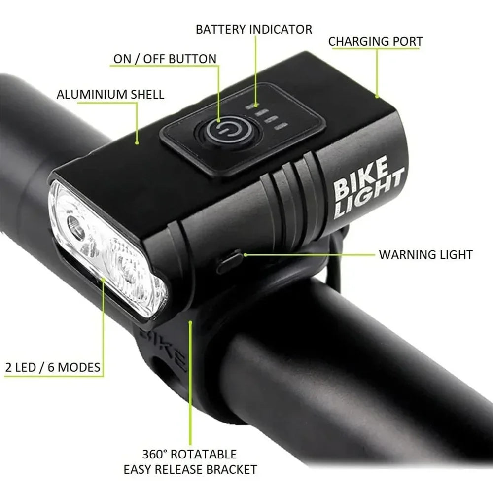 Bright Bicycle Light T6 LED Front USB Rechargeable MTB Mountain Bicycle Lamp 1000LM Bike Headlight Flashlight Cycling Scooter