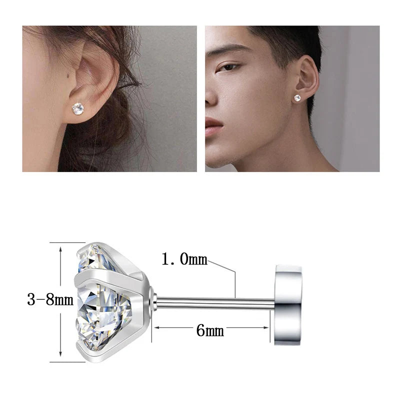 1Pair Stainless Steel Tragus Stud Earrings for Women Men Round Cubic Zirconia Flat Back Screw Back Ear Piercing 3-8MM Jewelry