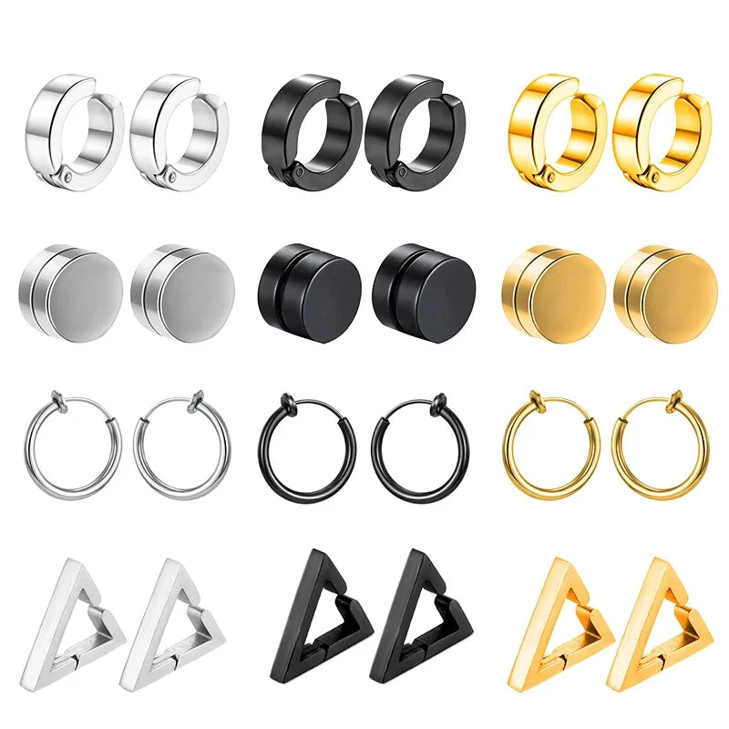 1 Pairs Stainless Steel Gothic Fake Ear Clip Hoop Earrings for Men and Women Painless Non Piercing Fake Earrings Jewelry Gifts