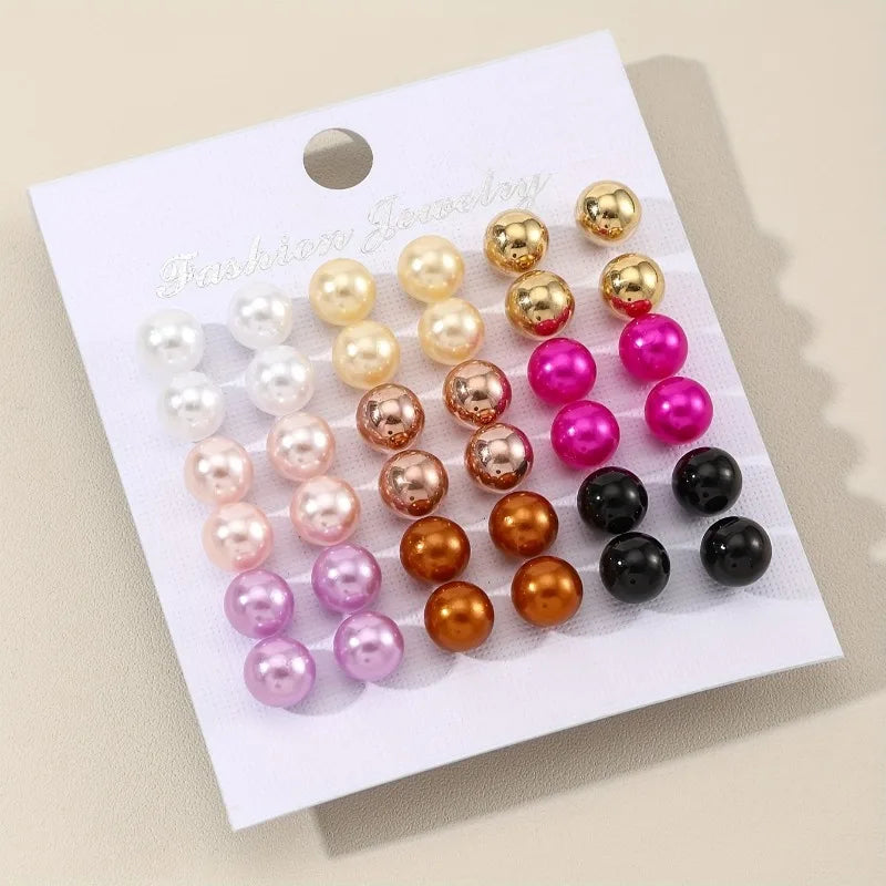 Cross Disciplinary 18 Pairs of Minimalist Summer Women's Colored Pearl Earring Set, Party Ladies, Fashionable Earrings