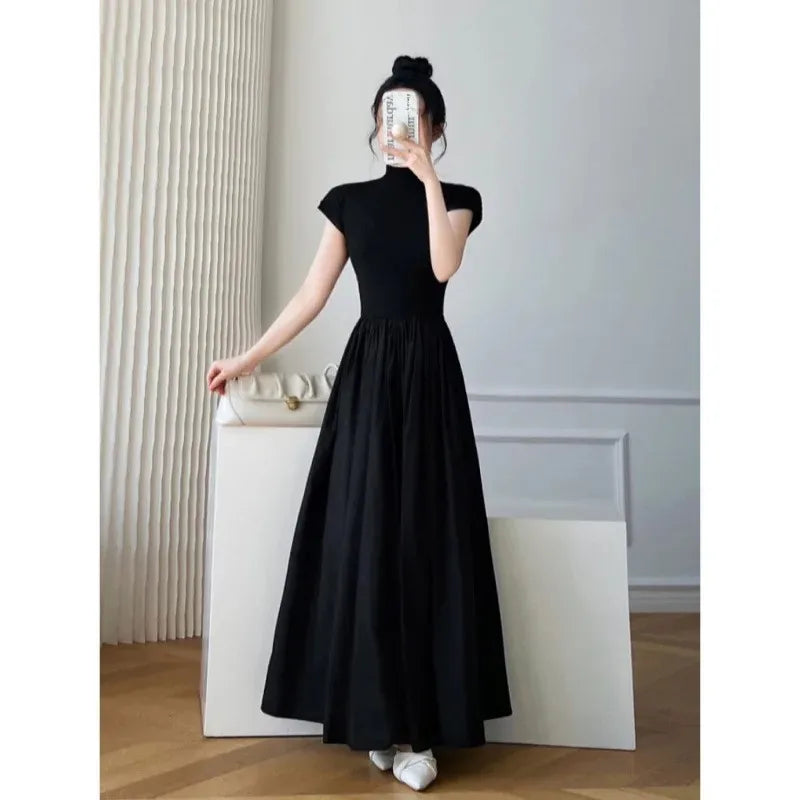 Black Dress Women's Summer New Niche Design Slimming Long Waist-Fitted French Style Dress Sensibility Fashion