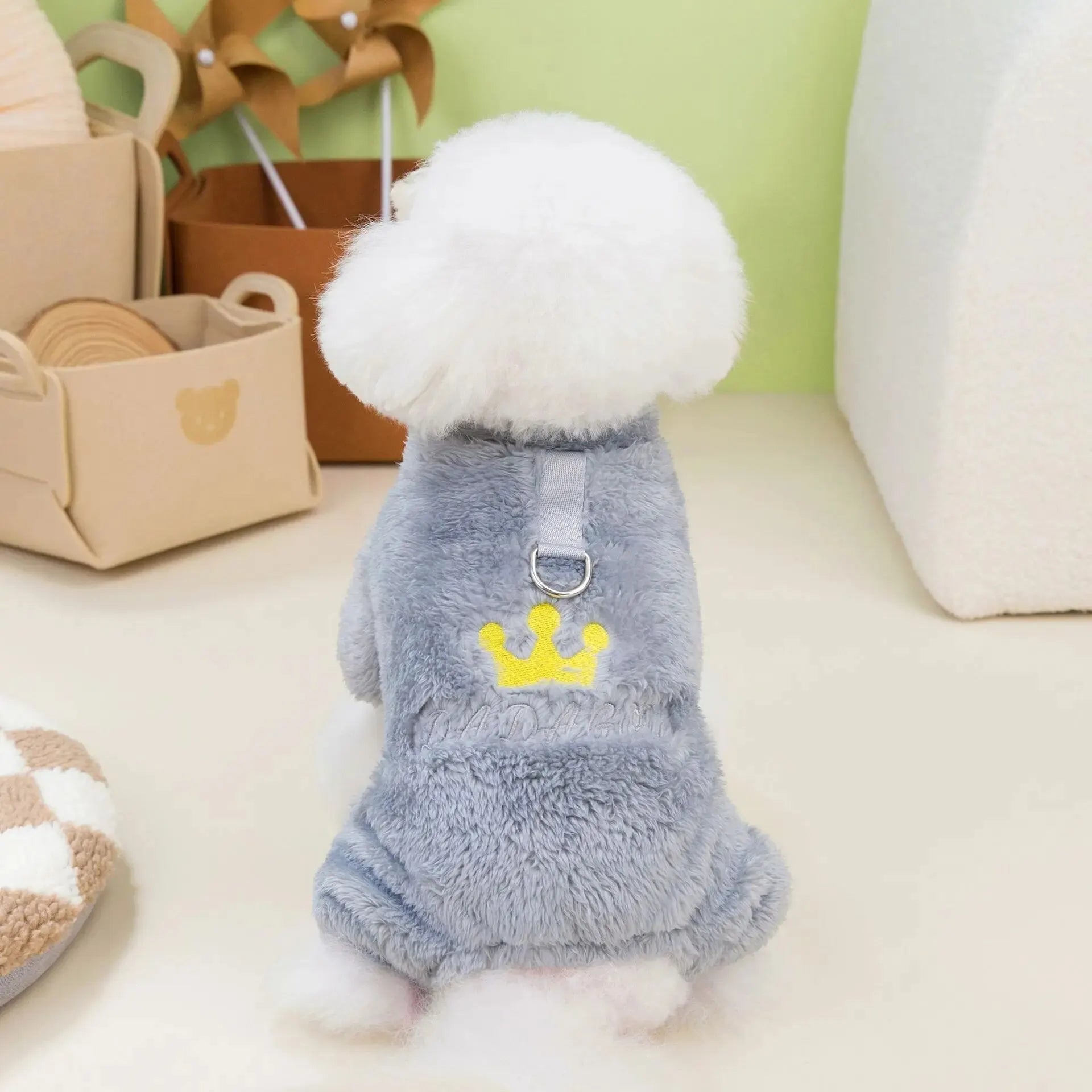 1pc Pet Dog Clothes Soft Warm Fleece Dogs Jumpsuits Crown Pattern Pet Clothing for Small Dogs Puppy Cats Costume Coats