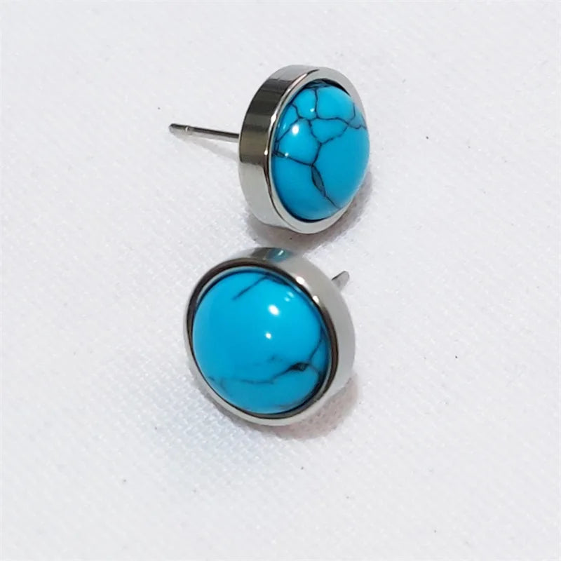 Natural Stone Earrings Healing Crystal Quartzs 10mm Round Beads Steel Stud Fashion Ear Jewelry for Women Girl Wholesale