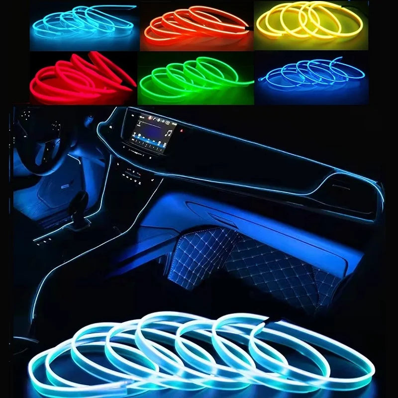 LED Car Interior Decoration Light EL Wiring Neon Strip For Auto DIY Flexible Ambient Light with USB Drive Ambient Lamp