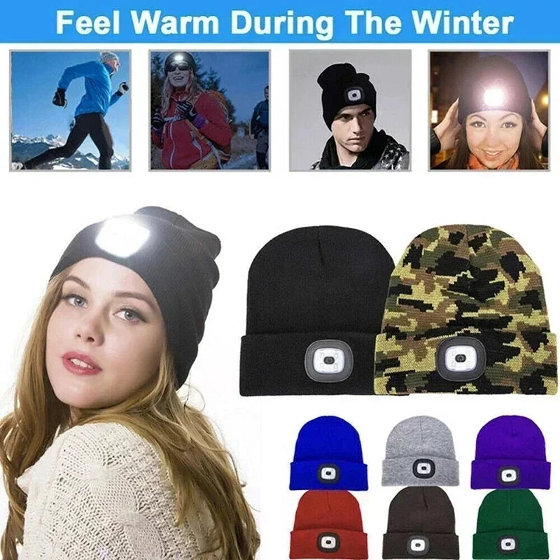 LED Luminous Knit Cap Winter Warm Hunting Camping Running Cap Gift Men's Women's Outdoor Fishing Hat