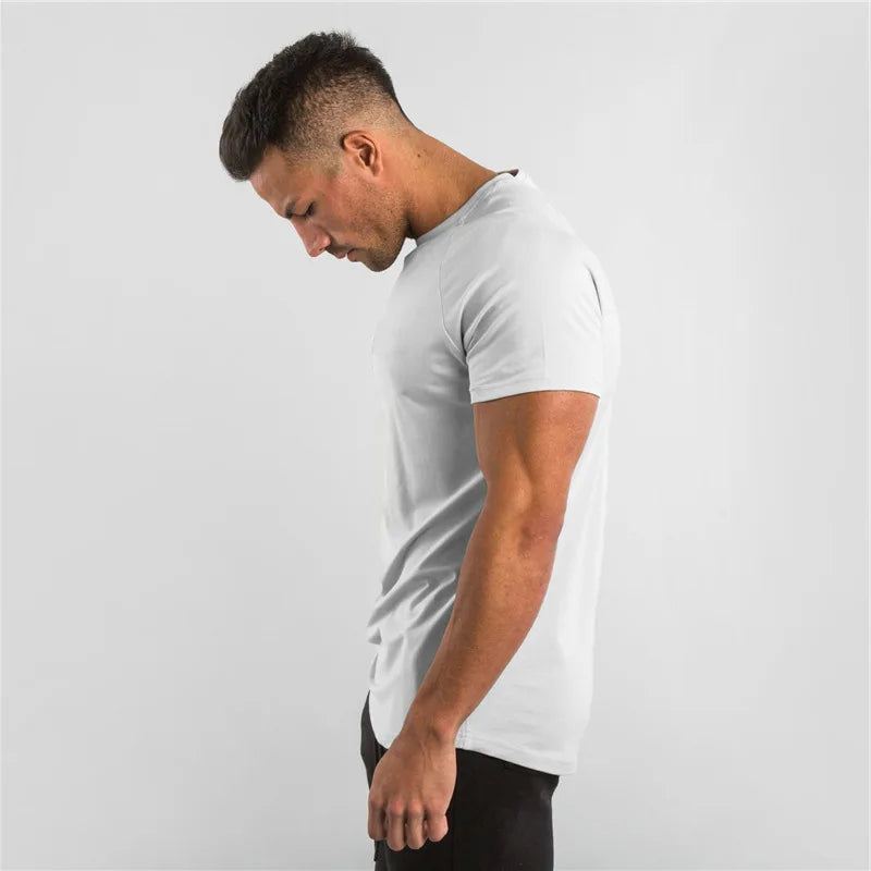 Cotton Plain Tops Tees Fitness Mens T Shirt Short Sleeve Muscle Joggers Bodybuilding Tshirt Male Gym Clothes Slim Fit Shirt