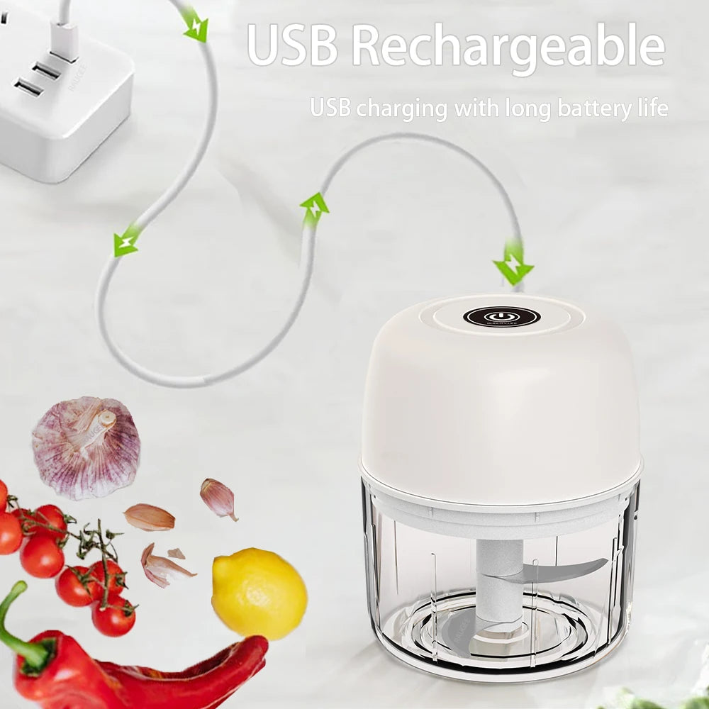 Electric Garlic Chopper Mini Portable Electric Vegetable Garlic Onion Chopper Multifunctional Wireless Electric Food Chopper