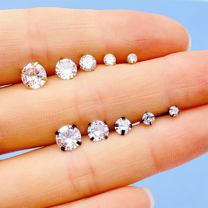 1Pair Stainless Steel Tragus Stud Earrings for Women Men Round Cubic Zirconia Flat Back Screw Back Ear Piercing 3-8MM Jewelry