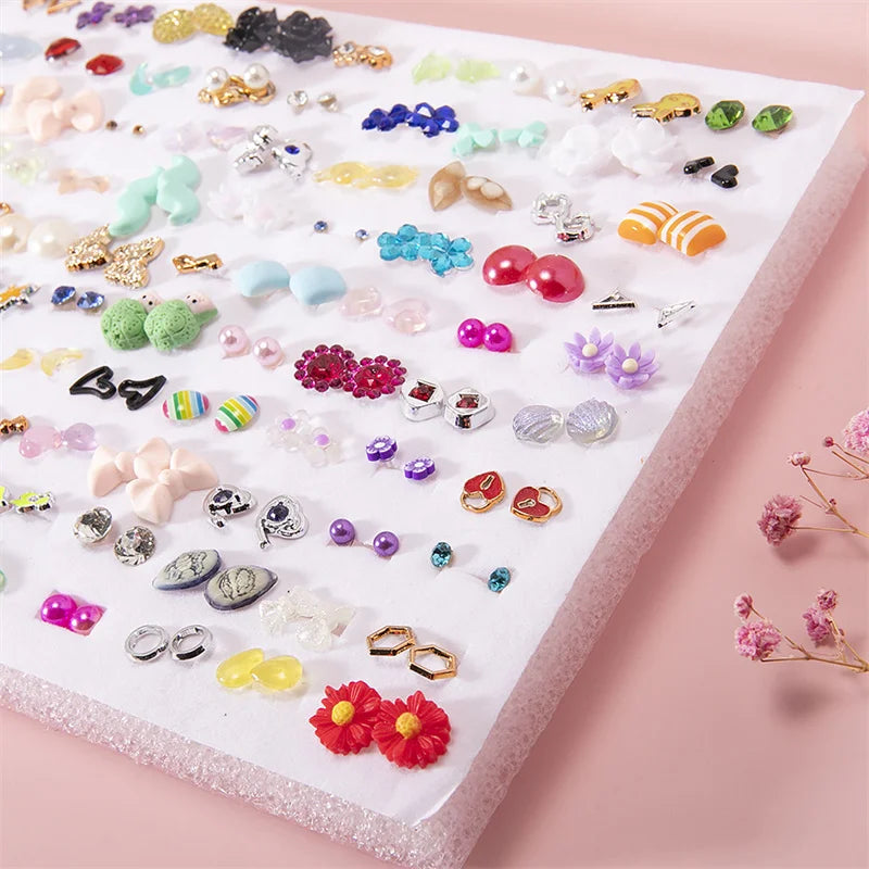 100Pair Women Acrylic Crystal Small Stud Earrings Set Women Heart Star Animal Moon Plastic Geometric Earring Jewelry Gifts