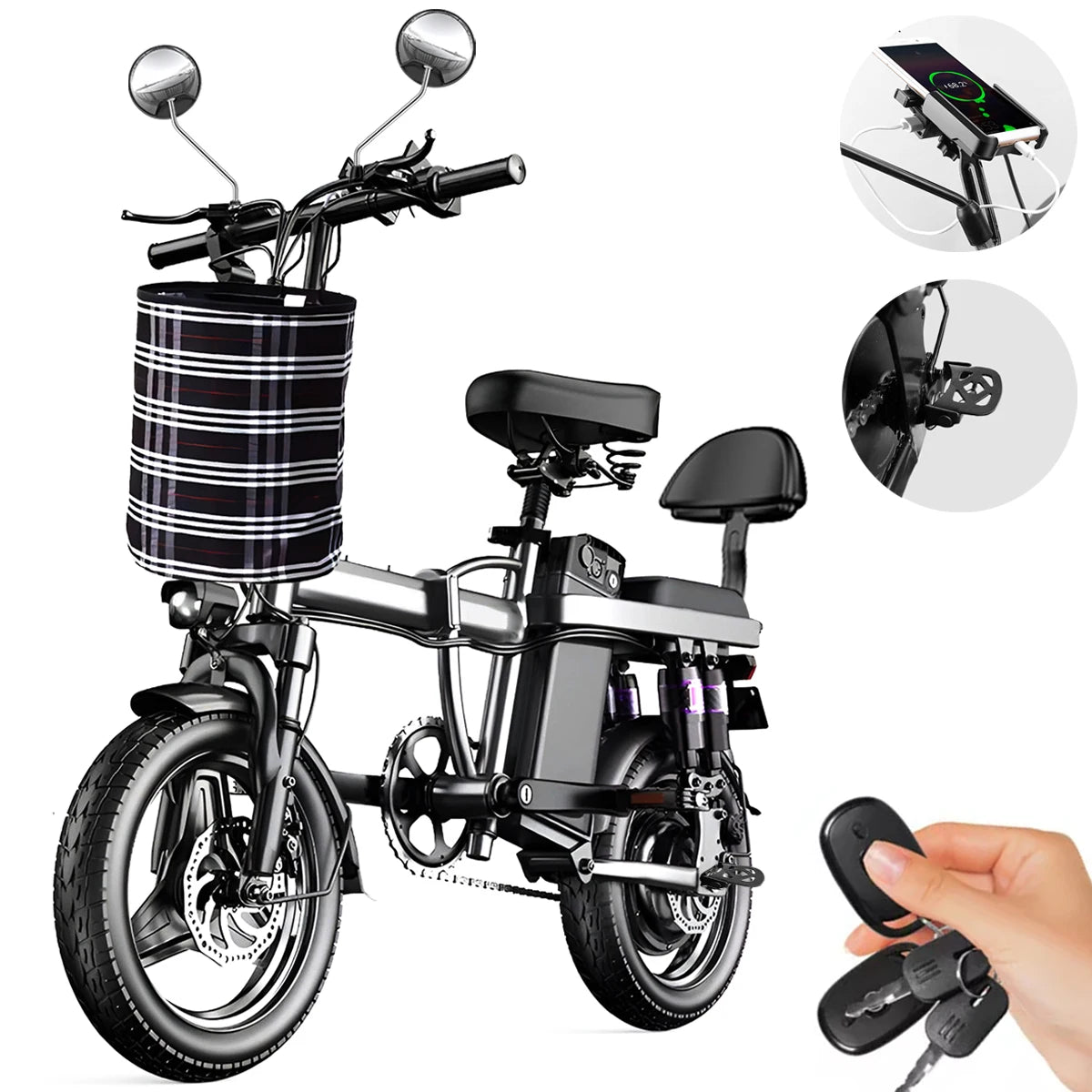 14”Adult Electric Bike Folding Electric Bicycle 450w Peak Motor E Bikes 60km Electrical Bicycles Road E-bike Mexico Shipping