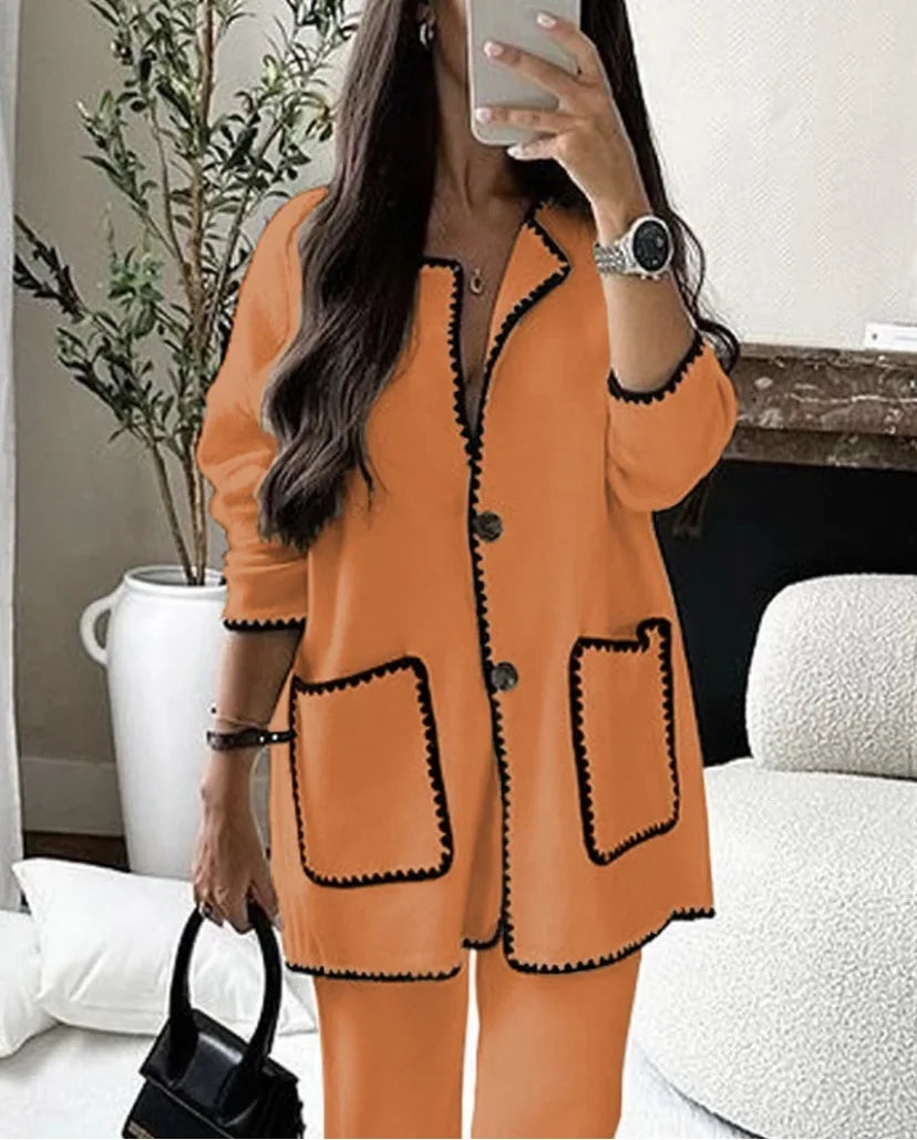 Autumn Suit Shirt And Blouses Cardigan Top Straight Long Pant Luxury 2-Piece Set Casual Elegant Women Fashion All-Match Clothes