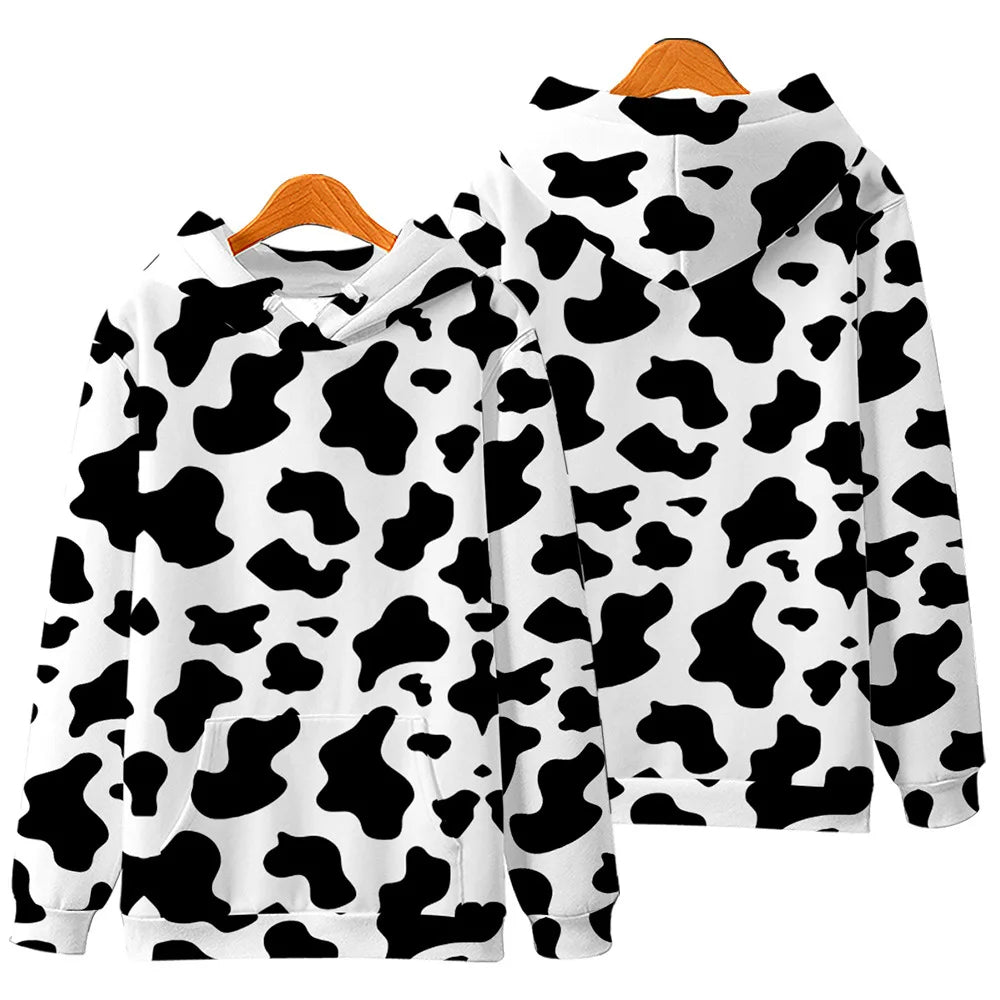 2025 Black White Cow Pattern Zip up Hoodies men women Hooded Sweatshirt Casual Oversized Fuuny Kids Jacket Coat Child Clothes