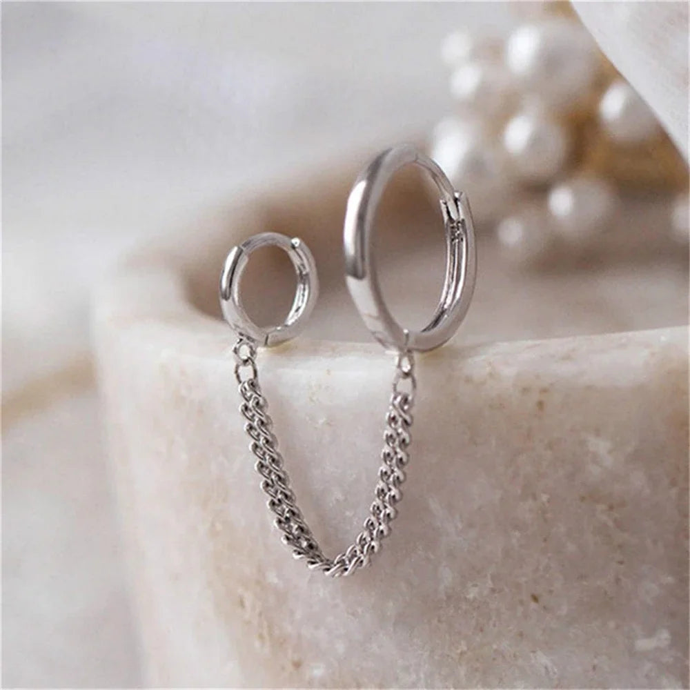 Designer One Ear Chain Earrings For Women Sleeper Double Ear Holes Piercing Ear Rings Decorations For Girls pendientes de aro