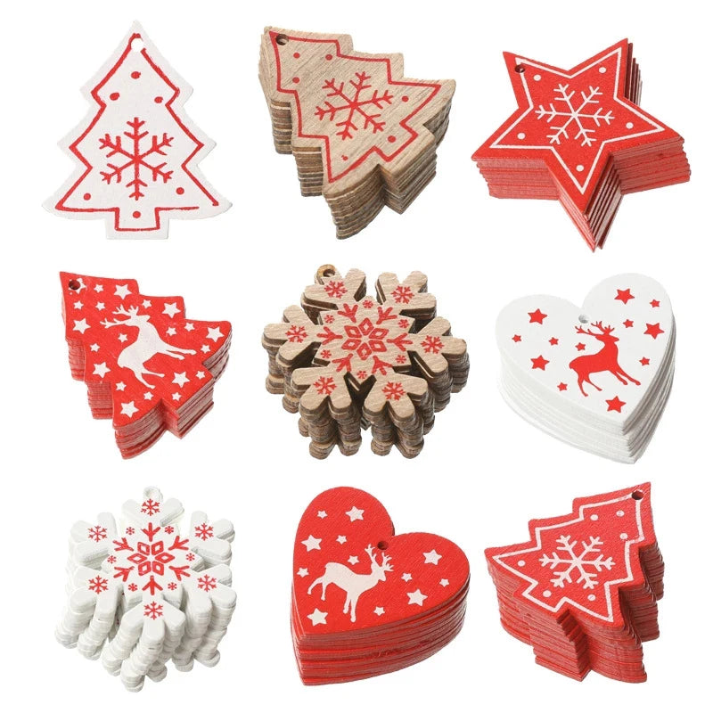 10pcs/set Wooden Chirstmas Tree Hanging Decoration Christmas Ornaments Snow Elk Pendants Home Party New Year Gift Decor