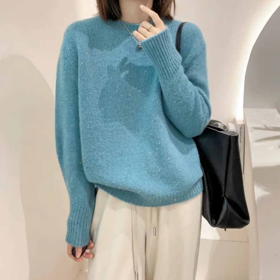 Women's Winter Clothing 2024 Autumn Knitted Pullover Tops Fashion Grace Casual Long Sleeve Round Neck Knitwears Women's Sweater