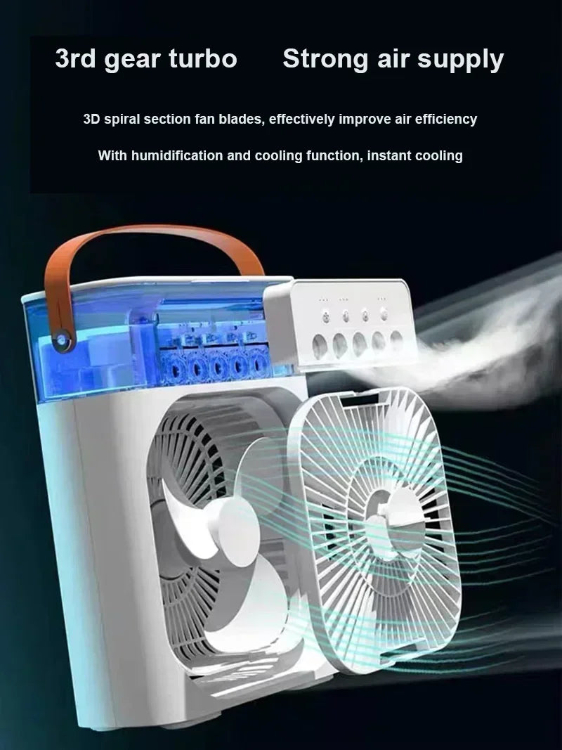 Portable Humidifier Fan 3 in 1 Air Conditioners USB Electric Fan LED Night Light USB 3 Speed Household Small Air Cooler Fans