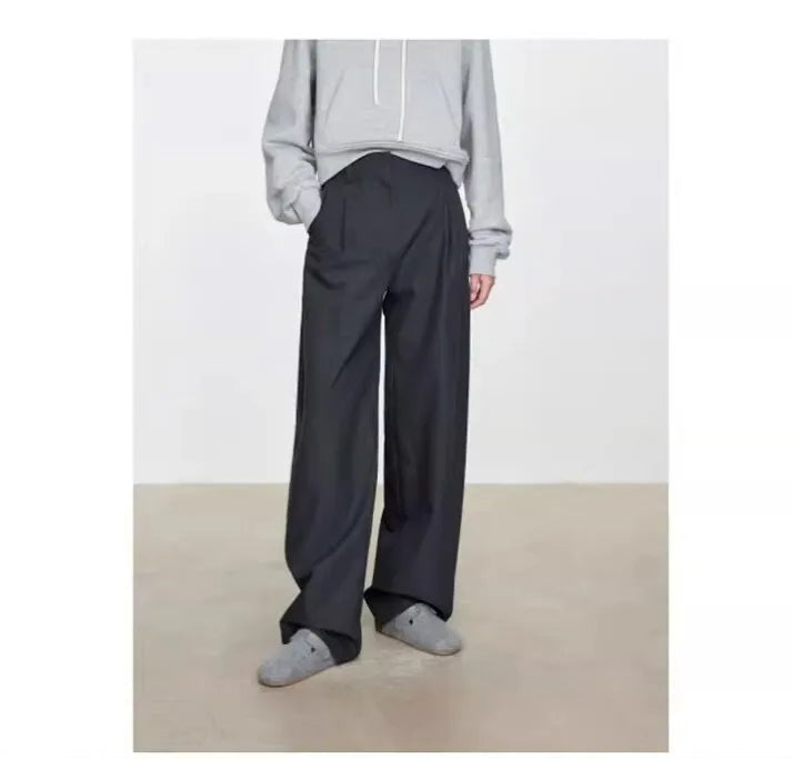 ZOCI Minimalism Women's Suit Pants Unique Design Female Office Lady Fashion Solid Color Trousers Straight Wide Leg 2024 Winter