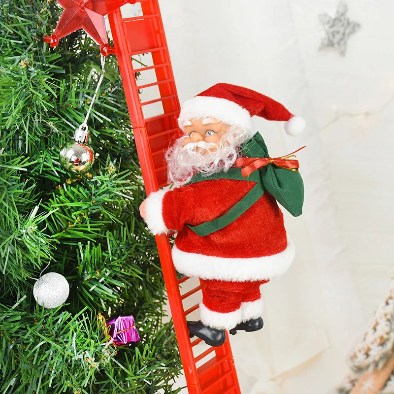 2024 Santa Claus Doll Climbing Ladder with Music Christmas Tree Ornaments Decorations For Home 2025 Navidad New Year Kids Gift