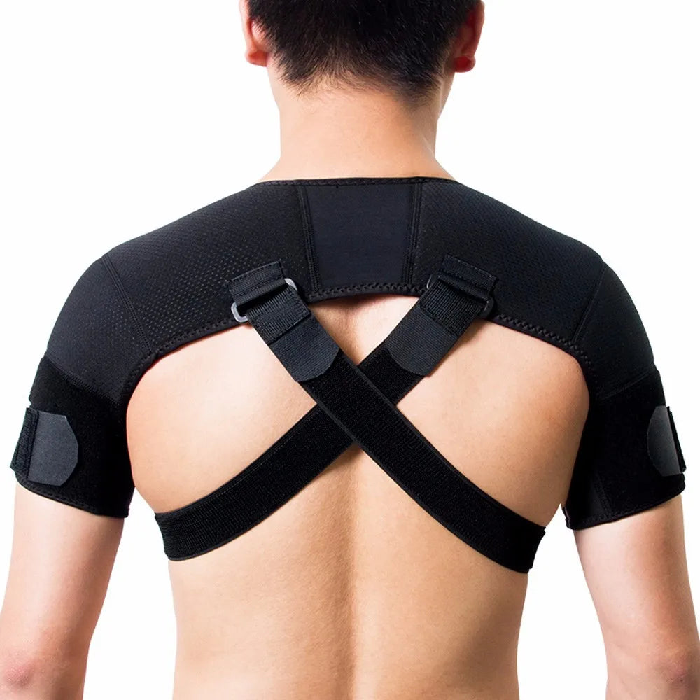 Double Shoulder Brace Support Sports Shoulder Belt Adjustable Shoulder Strap Cross Compression Bandage for Back Pain Relief