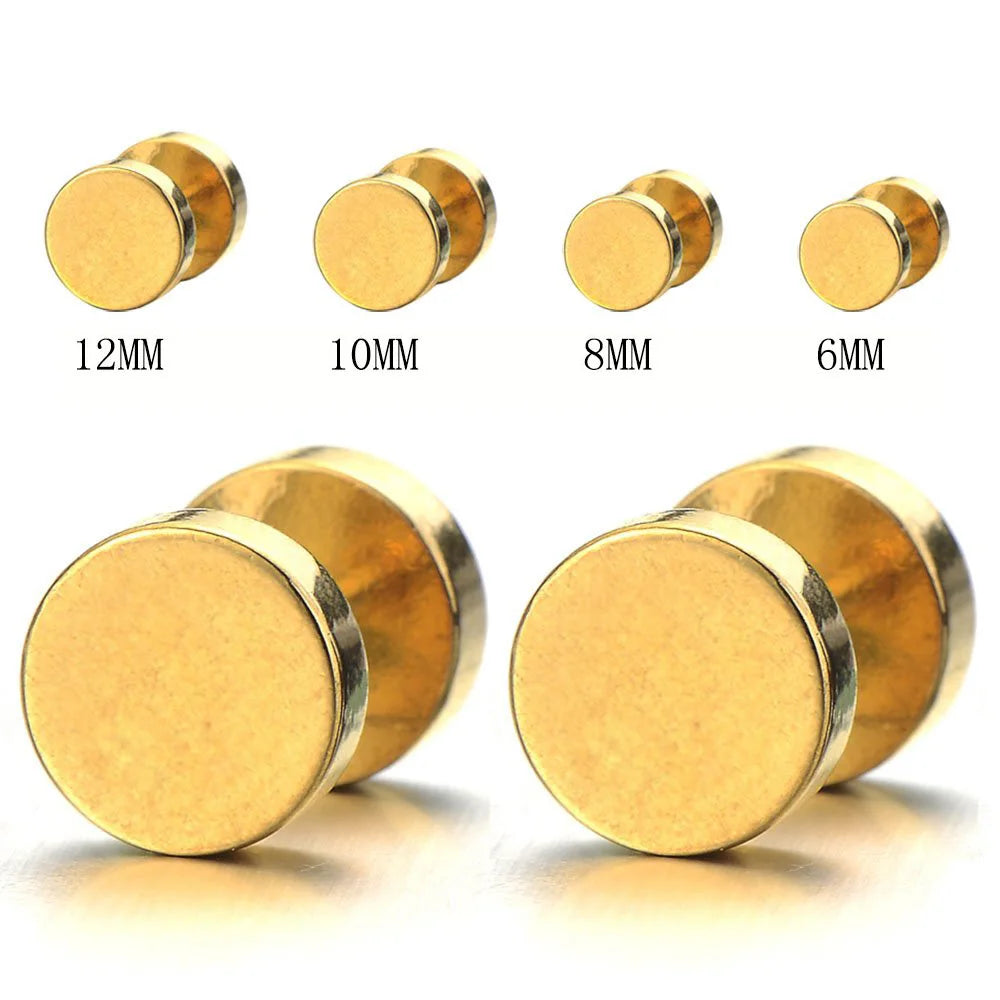 1 Pair Screw Stud Earrings For Men Stainless Steel Cheater Fake Ear Plugs Gauges Illusion Tunnel Earrings 6mm/8mm/10mm/12mm