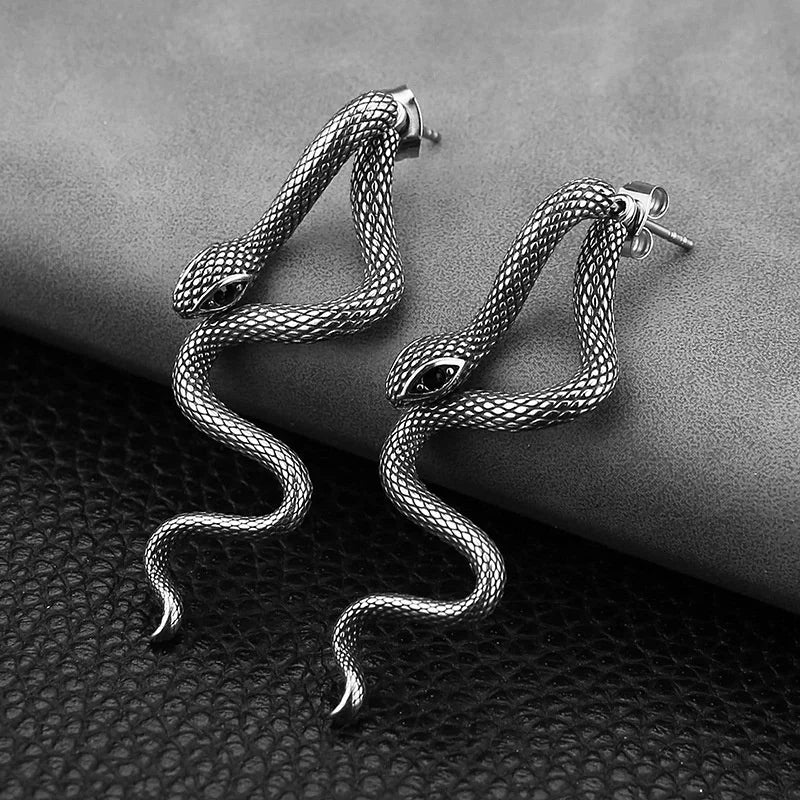 New Hip Hop Detachable Snake Earrings Halloween Dark Long Ear Studs 2025 Chinese Zodiac Ear Ornament