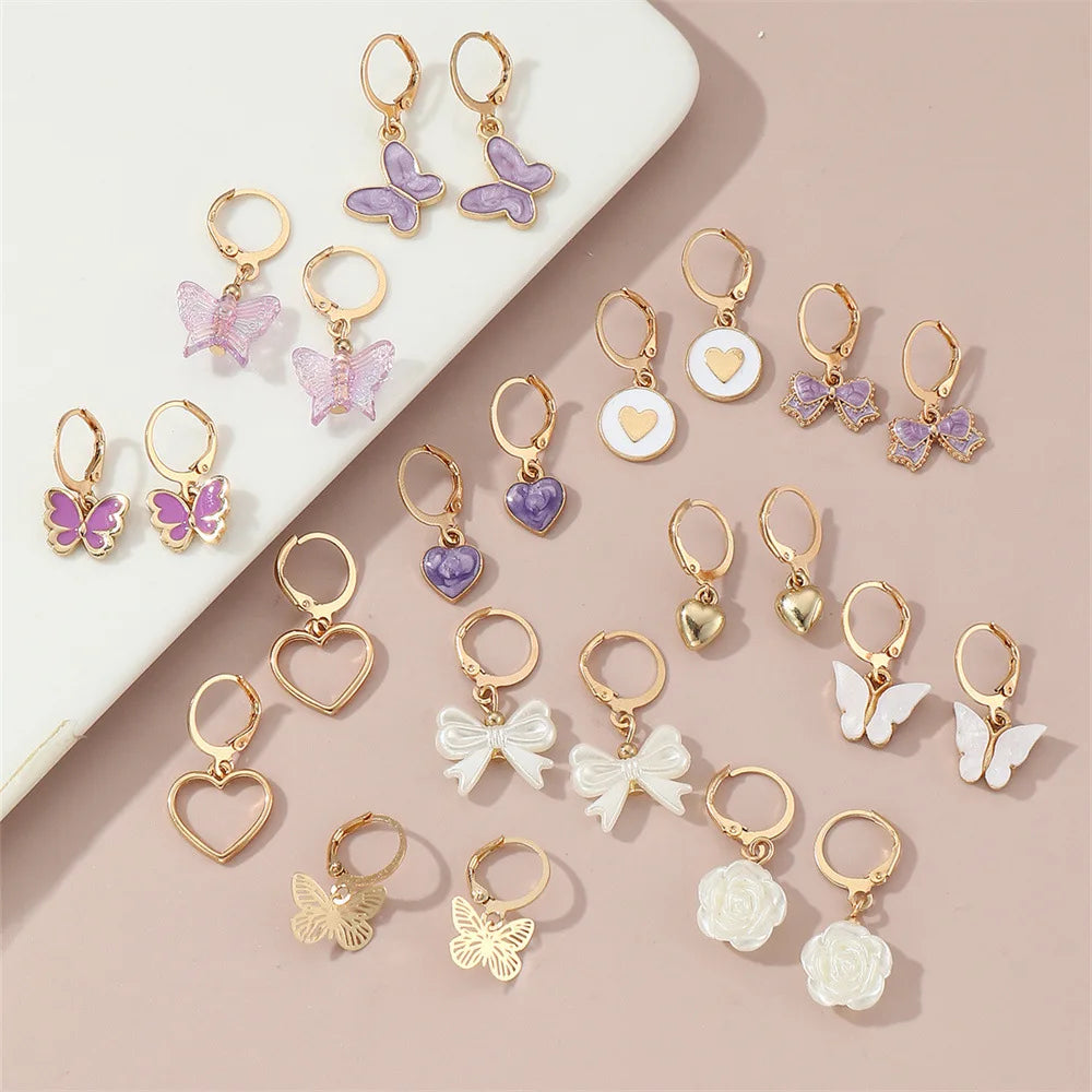 24pcs/set Butterfly Love Heart Hoop Earrings Sets for Women Exquisite Fashion Design Dangle Earrings Shared Jewelry Gifts