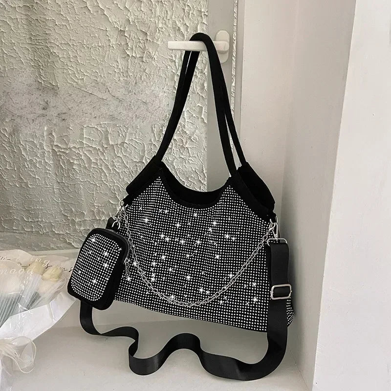 2023 New Shiny Rhinestone Women's Handbag Large Shopping Bag Fashion Dinner Bag Underarm Shoulder Bag Women's Party Commuter Bag