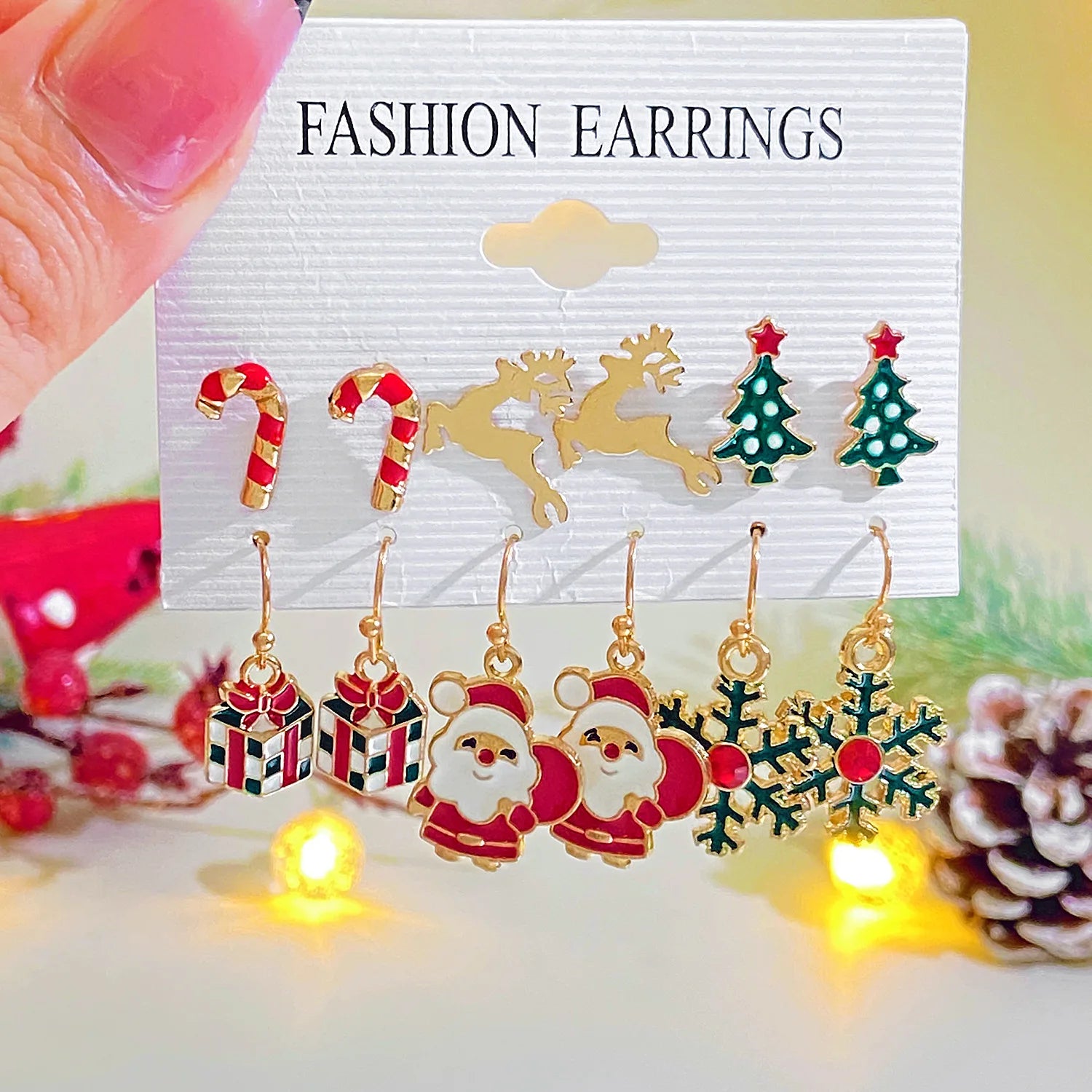 Christmas Earrings Set Combination Ins Style Creative Design Snowman Snowflake Elk Christmas Tree Earrings Stud Earrings