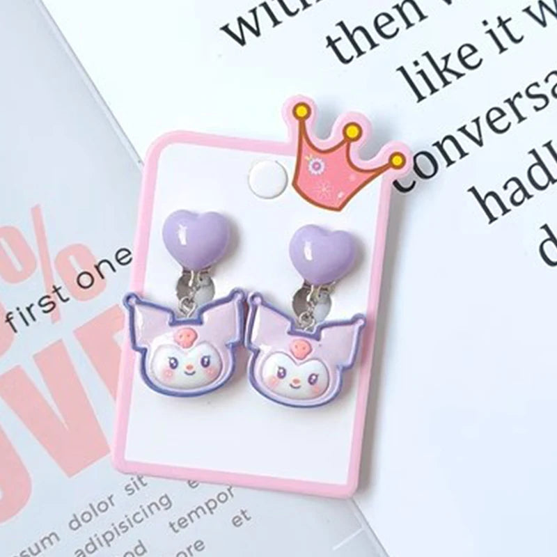 1Pair Sanrio Hello Kitty Cinnamoroll Melody Ear Clip Cartoon Cute Sweet Girl Creative Exquisite Pendant Earrings Jewelry Gift