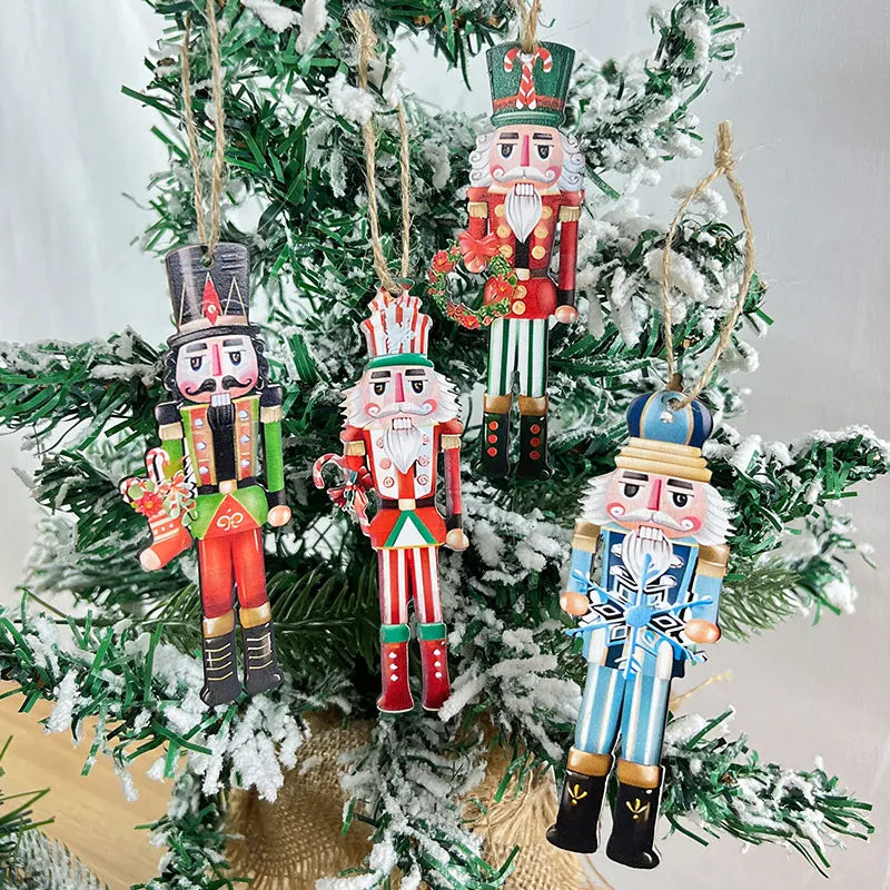 12Pcs Christmas Nutcracker Wooden Ornaments Nutcracker Soldier Wood Pendants Xmas Tree Hanging Decoration For Home 2025 New Year