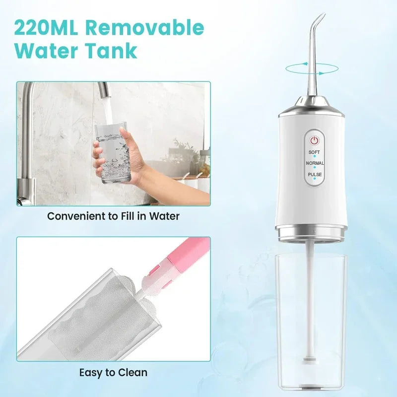 ﻿ Dental Floss Portable Cordless Oral Irrigator Cleaning 3 Modes Waterproof Rechargeable Dental Cleaner With 4 Nozzles Clean Gum