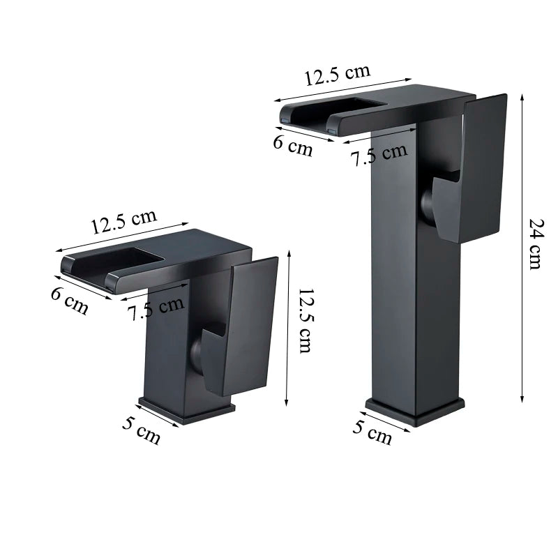 LED Bathroom Basin Faucet Waterfall Outlet Black Cold And Hot Mixer Deck Installation Crane Kitchen Sink Tap With Light