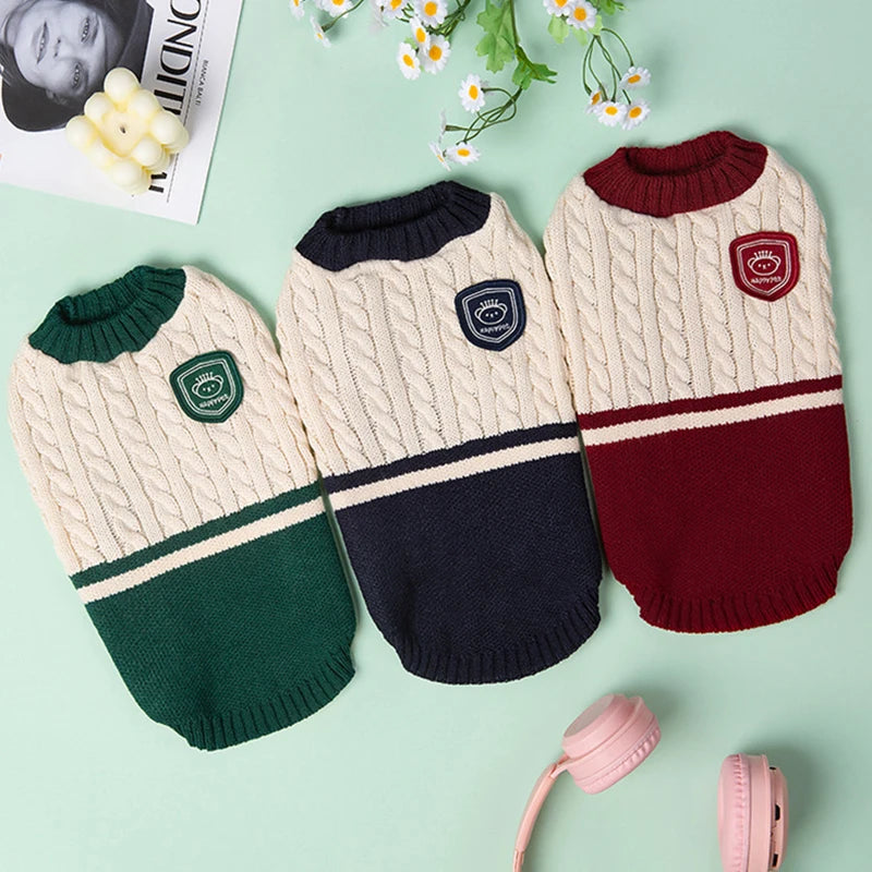 Dog Cat Sweater College Style Winter Pet Clothes for Small Medium Dogs Puppy Knitted Vest Bulldog Teddy Chihuahua Warm Sweater