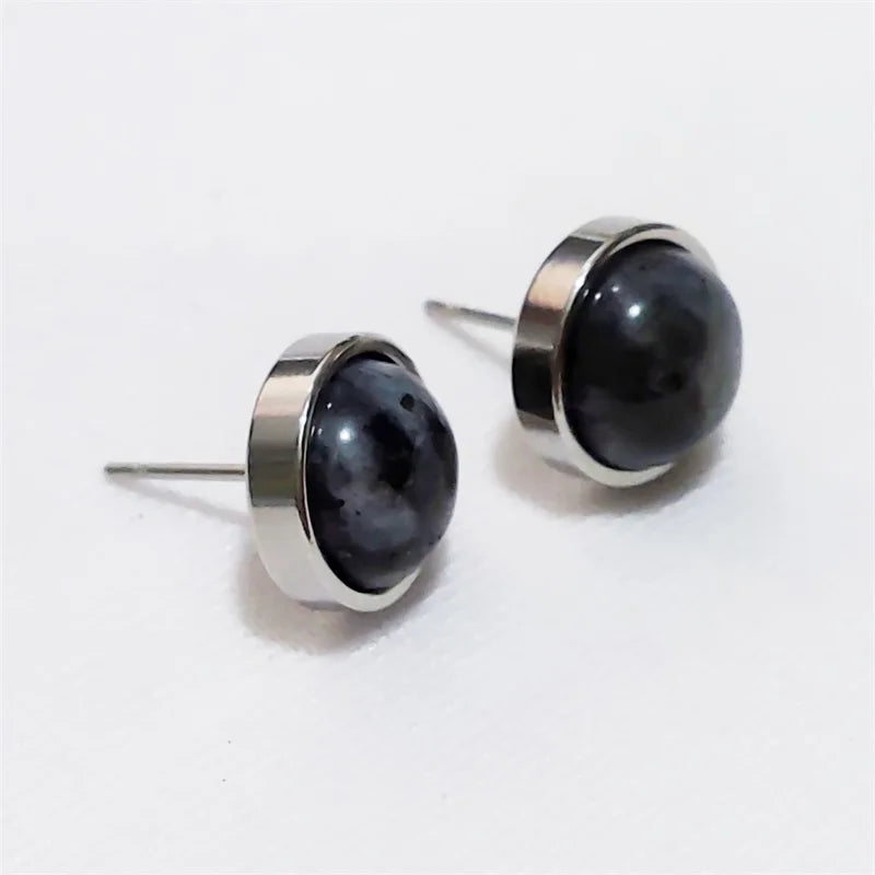 Natural Stone Earrings Healing Crystal Quartzs 10mm Round Beads Steel Stud Fashion Ear Jewelry for Women Girl Wholesale